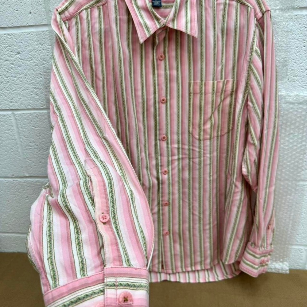 90s Tommy Bahama Tencel Lyocell Vertical Stripe Button Up - Picture 3 of 8